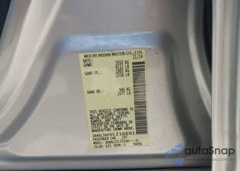 2015 Nissan Altima 2.5 Sv из США, поврежденный, VIN 1N4AL3AP5FC216691